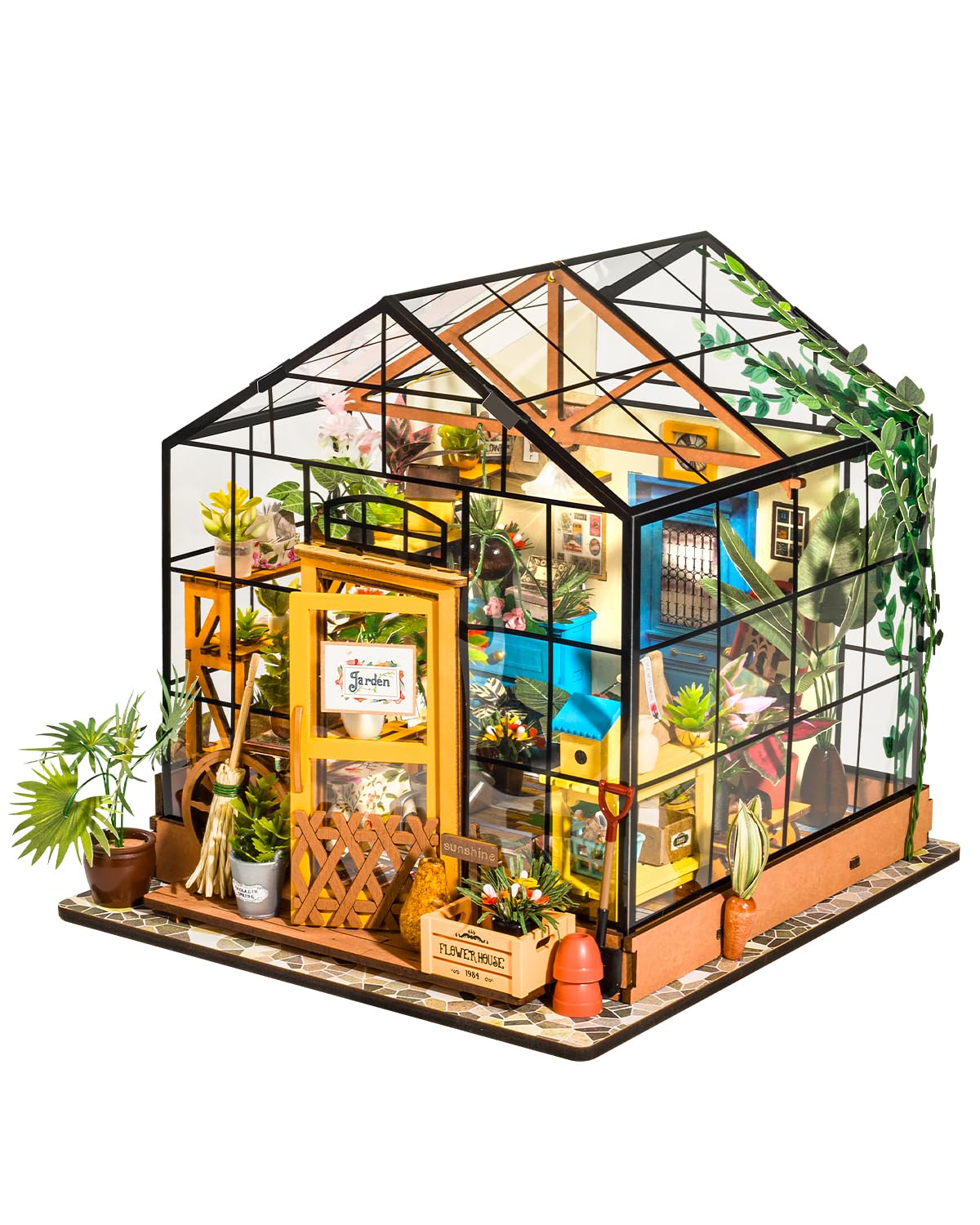 Rowood Miniature House Kit, DIY Miniature Greenhouse Dollhouse Kits for Adults, Mayberry Street Miniatures, Wooden Crafts for Adults, Gifts on Birthday Christmas - Cathy's Flower House
