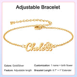 Elemtansy Custom Bracelet with Name and Birth Flower, Personalized Name Bracelets for Women, 18K Gold Plated Adjustable Charm Bracelet Personalized Birthday Gifts for Sister Mom