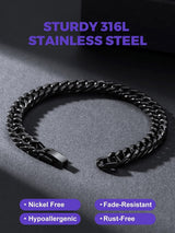 Richsteel Stainless Steel Cuban Link Beacelet for Men, Black Bracelets for Men 8mm Width 7.4 Inch Length Black Chain Wrist Bracelets Fashion Accessories Jewelry Gifts