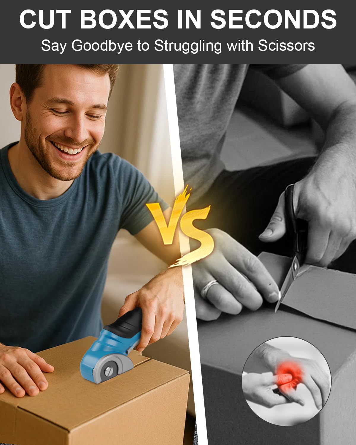 Cardboard Cutter Cordless Electric Scissors - Stocking Stuffers for Men Gifts Christmas 4V Electric Box Cutter for Cardboard Recycling, Heavy Duty Carpet Cutting Tool for Plastic, Thin Box, Leather