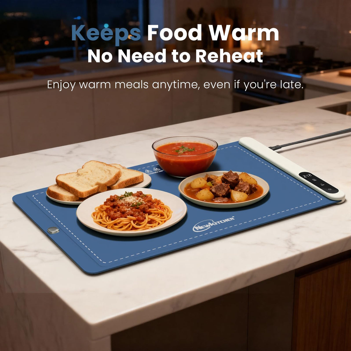 Warming Mat for Food, 24"x15" Food Warming Mat 6 Temperature & Timer Settings Upgrade Graphene Fast Full Surface Heating-Versatile Food Warmer for Gatherings, Parties, Everyday Use-Fruit Frost Blue