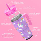 Unicorn Tumbler 20oz with Handle and Silicone Straw Lid for Kid, Insulated Stainless Steel Cup, Gift for Kids Girls, Gifts Idea for Birthday Christmas Back to School
