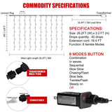 kemooie 400 LED Outdoor Curtain Lights, 26.2FT x 3.3FT Curtain String Lights with 8 Shining Modes for Indoor Ceremony Birthday Christmas Party Bedroom Balcony Roof Decorations (Warm White)