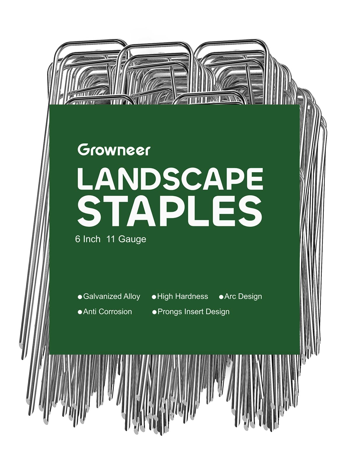 GROWNEER Landscape Staples 6 Inch, 360 Pack 11 Gauge Ground Pins, Bulk Pack for Yard Work, Secures Sod, Holds Ground Cover in Place