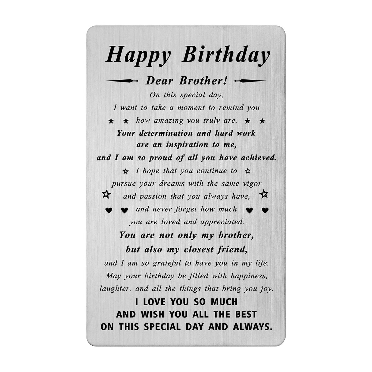 BAZLJY Brother Birthday Cad - Engraved Birthday Gifts for Borther - Happy Birthday My Dear Brother Gifts