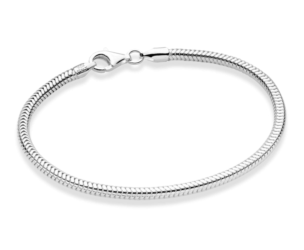 Miabella Italian 925 Sterling Silver Solid 3mm Snake Chain Bracelet for Women Men, Made in Italy (Length 7.5 Inches)