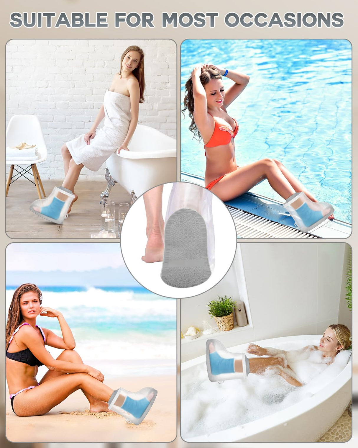 Waterproof Foot Cover for Shower Adult with Upgraded Non-Slip Bottom, Shower Boots for Foot after Surgery, Watertight Ankle Cast Protector Showeing Boot Cover for Bandage Dressing Wound, Reusable