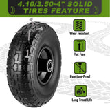 2 Pcs 4.10/3.50-4" Tire and Wheel Flat Free, 10 Inch Solid Rubber Tires with 5/8" Axle Bore Hole, 2.2" Offset Hub for Hand Truck, Wheelbarrow, Gorilla Cart, Garden Wagon Cart, Dolly, Utility Cart
