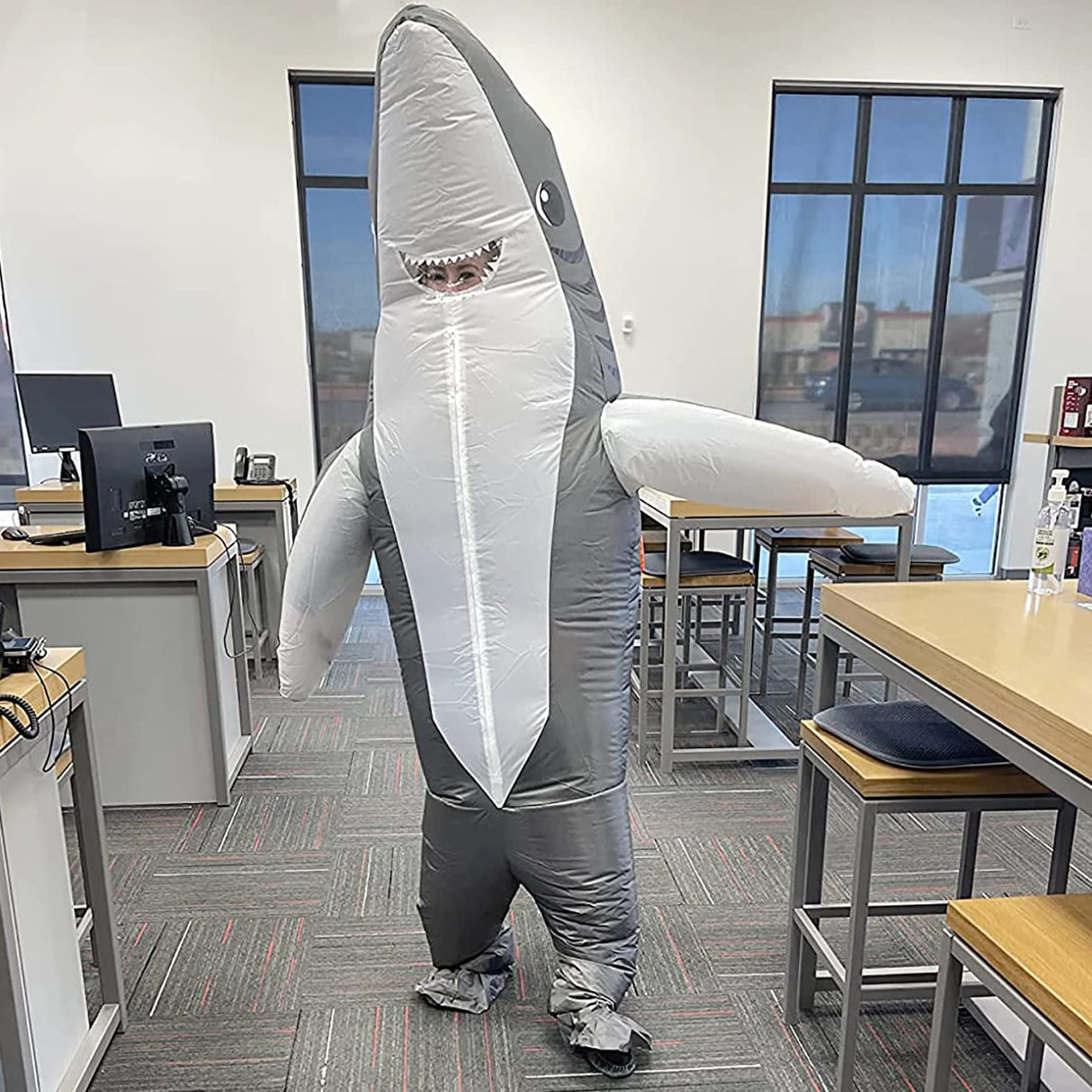 Poptrend Adults Inflatable Halloween Costumes Blow Up Grey Shark Costume for Halloween, Christmas, Birthday Party(grey)