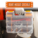 Jack Boss Tool Box with Transparent Lid, Double Side 34-Compartments Organizer Box with Removable Dividers for Hardware, Screws, Bolts, Nails, Beads, Jewelry and Fishing Accessories, Orange, 2 Pack
