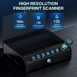 Gun Safe for Handgun, Biometric Handgun Safe with Stealth Mode Quick Access with LED Light, 3-Way Unlock Fingerprint Digital PIN Key Pistol Safe, Handgun Safe Lock Box with Carbon Steel Cable for Car