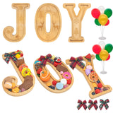 Nsoyos 3PCS Bamboo Christmas Decorations Letters Charcuterie Board Box-(with 14 Balloons and Bow) Joy Charcuterie Letters Fillable Food Christmas Party Supplies Table Decoration Food Tray Platter