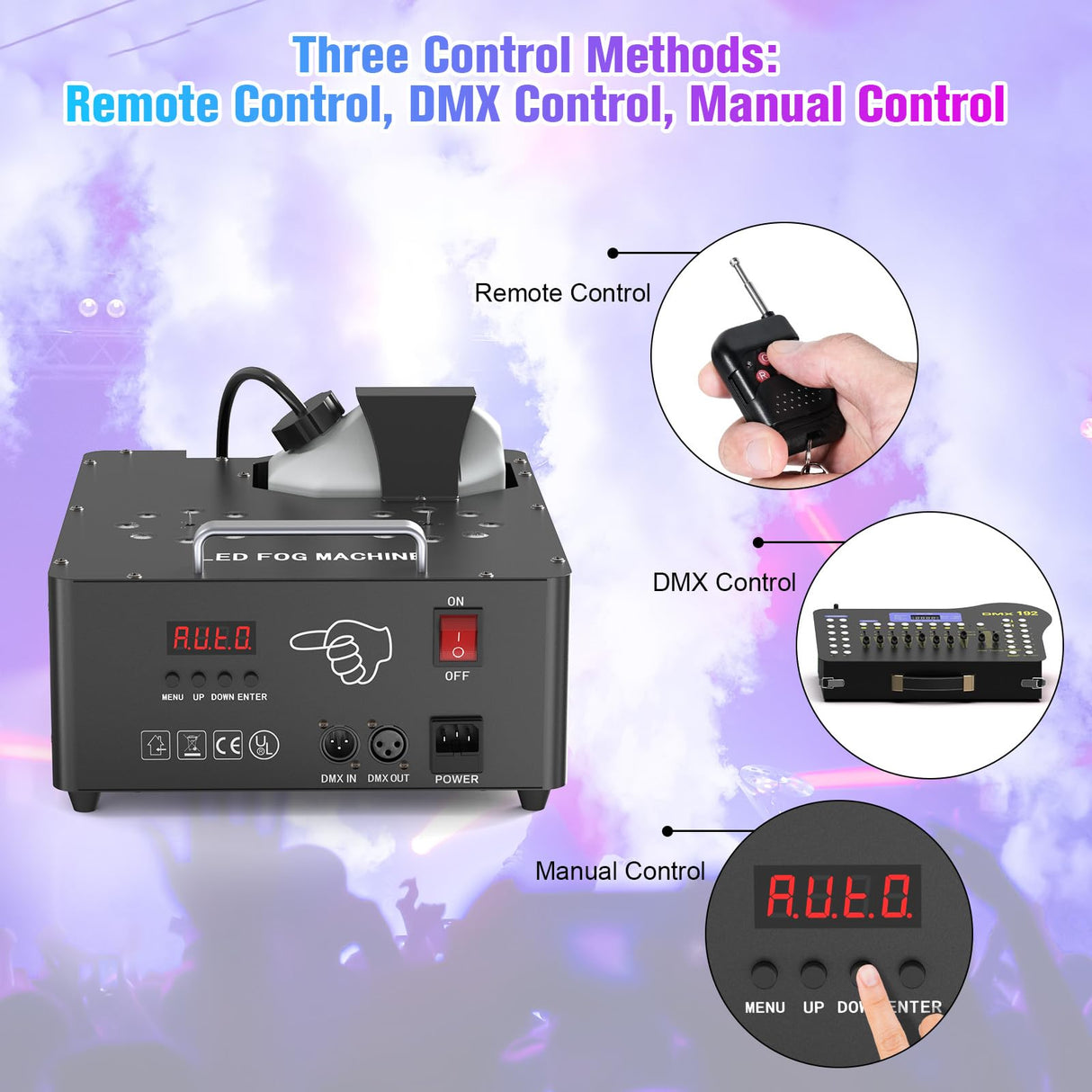 2000W Professional Fog Machine Dual Nozzle with 16 RGB LED, DMX Control Adjustable Smoke Direction, 2.5L Tank LCD Display 30000CFM for Halloween Christmas Stage DJ Party Club Events