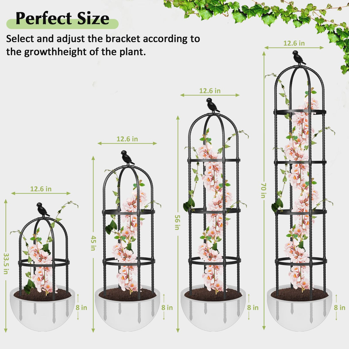Garden Obelisk Trellis for Climbing Plants Outdoor, 6.2 FT Tomato Cage, Rose, Flowers, Grape, Pea, Cucumber Trellis, Rustproof Plastic Coated Metal Plant Support Trellis for Potted Plants (2 Pack)