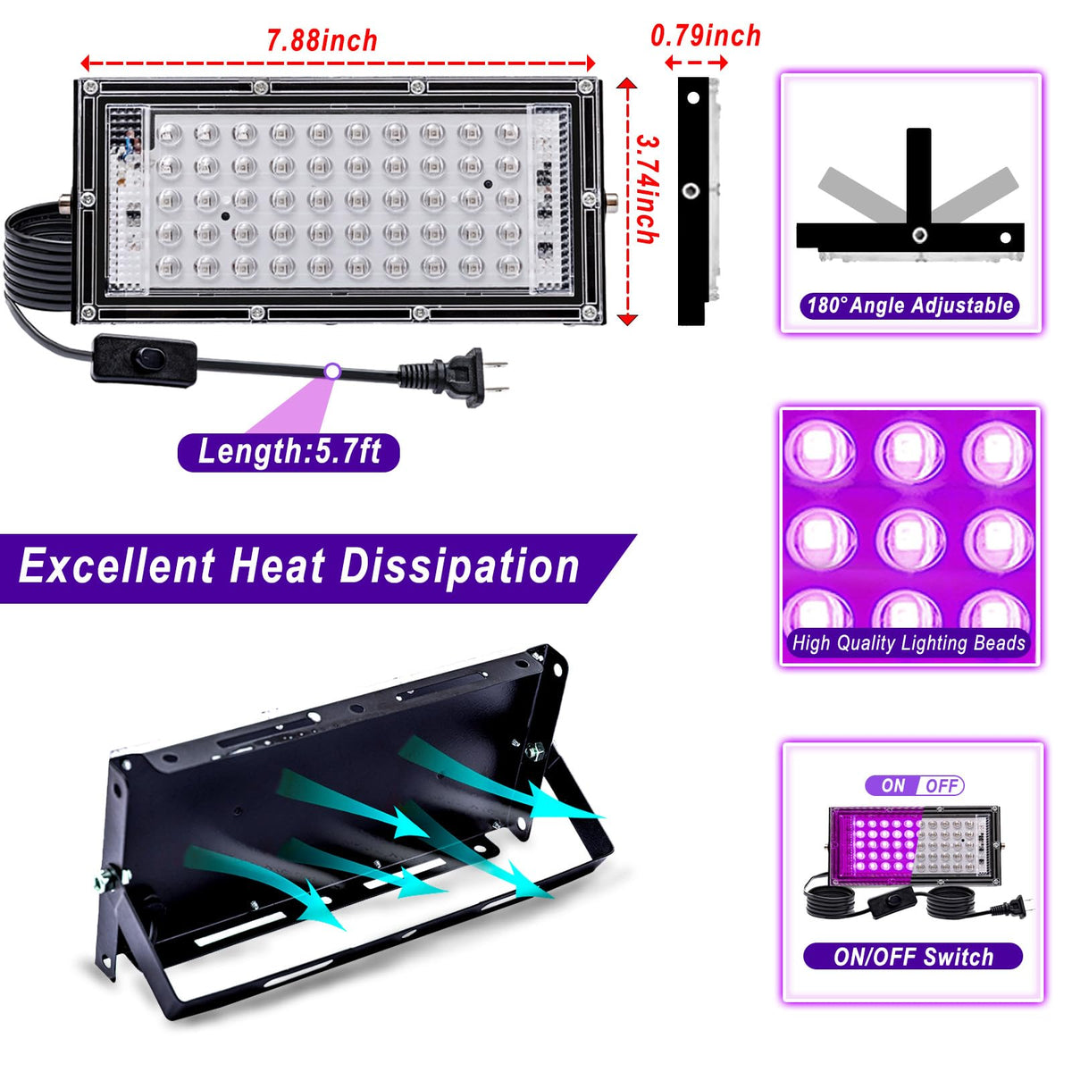 Akpgf 4 Pack 50W Black Lights for Glow Party,Halloween Blacklight