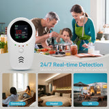 5-in-1 Carbon Monoxide Detectors,Plug-in Gas Detector with Rechargeable Backup Battery,Monitoring CO Natural Gas Temperature and Humidity Sound Light Alarm Detector,LCD Screen Brightness Adjustable