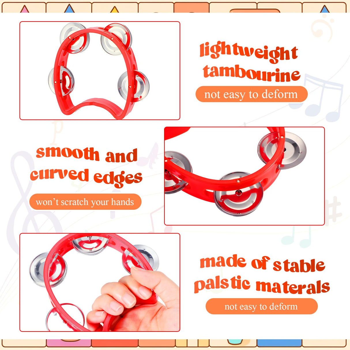 Lukmaa 72 Pcs Christmas Tambourines Bulk, 36 Plastic Hand Bells 36 Cymbals Musical Toy Instruments for Church Sunday School, Education Activities, Christian Charity Donation(Round)