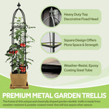 100% Metal Obelisk Trellis for Climbing Plants Outdoor & Indoor - Powder-Coated Steel Tower Obelisk Plant Support - Heavy Duty Rust-Proof Garden Trellis for Climbing Vine Vegetables Flowers Black