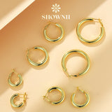 SHOWNII Chunky Gold Hoop Earrings - 14K Gold Plated Earrings for Women Hollow Tube Lightweight Thick Hoops Valentines Mother's Day Birthday Gifts