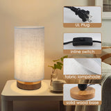 6.3in Bedside Table Lamp for Bedroom, Minimalist Nightstand Lamp with Round Fabric Linen Shade,Study Reading Desk Lamp for Kids Room, Night Table Lamp for Living Room, College Dorm, Home, Office
