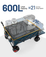 TIMBER RIDGE 600L Beast Wagon 26" W Extra Wide All Terrain Folding w/Big Wheels, Cargo Net & Tailgate, 26" W and 54.5" L, 400lbs Heavy Duty Collapsible Portable Cart for Camping, Sports, Dogs, Blue