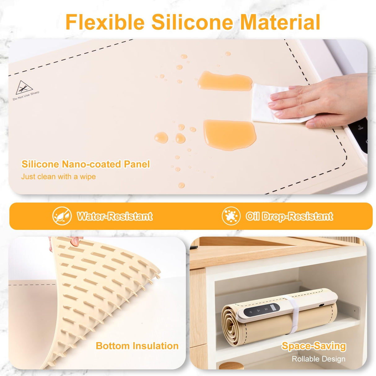 Extra Large Warming Mat for Food, (42"x15") Food Warming Mat with Countertop Insulation Pad, 6 Level Temperature & 6 Hours Timer, Silicone Food Heating Pad, Warming Trays for Buffets Party, Beige