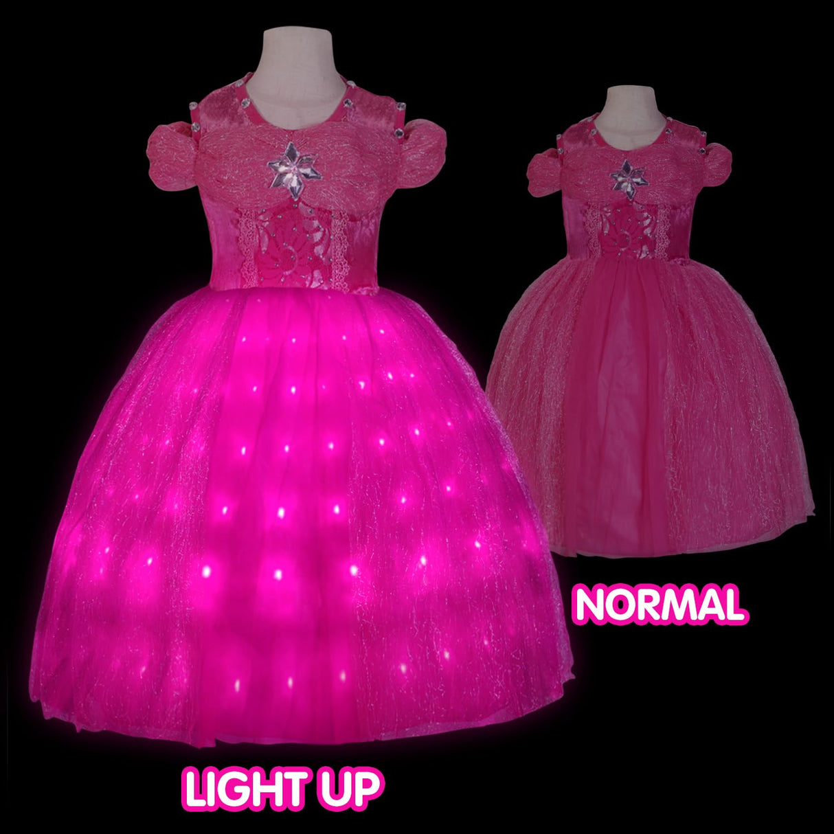 UPORPOR Light Up Pink Princess Dresses for Girls Halloween Costumes Dressing Up Clothes for Little Girl Kids Party Christmas, 130