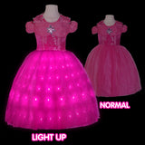 UPORPOR Light Up Pink Princess Dresses for Girls Halloween Costumes Dressing Up Clothes for Little Girl Kids Party Christmas, 130