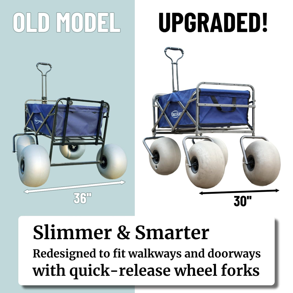 CRESTWALKER 13'' Balloon Wheel Cart, Beach Wagon with Big Wheels for Sand, Folds Thin with Quick-Release Forks, Heavy Duty 300 lbs Capacity