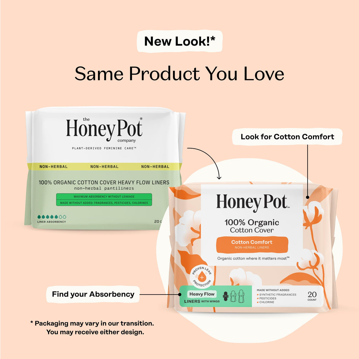 The Honey Pot Company - 80ct - Non-Herbal Heavy Panty Liners for Women w/Wings - Organic Cotton Cover & Ultra-Absorbent Core - Sanitary Pads - Feminine Care - FSA & HSA Eligible
