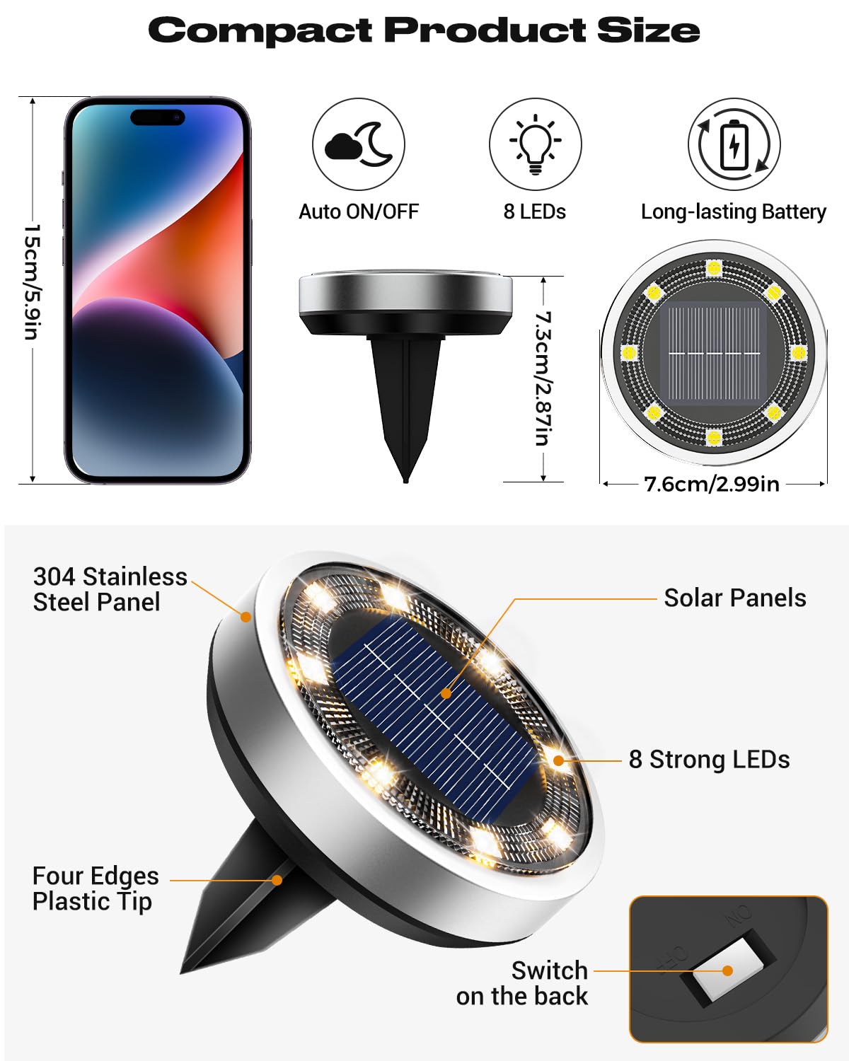 btfarm 16 Pack Solar Lights Outdoor, 8 LED Solar Ground Lights IP65 Waterproof Flat Solar Disc Light, Pathway Lights for Garden Lawn Patio Yard Path Landscape, Warm White