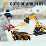 Remote Control Excavator Construction Toys for Boys, 2×1200mAh RC Construction Truck with Metal Shovel & Light, 11CH Excavator Toys for Boys 3-5 4-7 8-12 Year Old Kids Christmas Birthday Gift,120+Mins