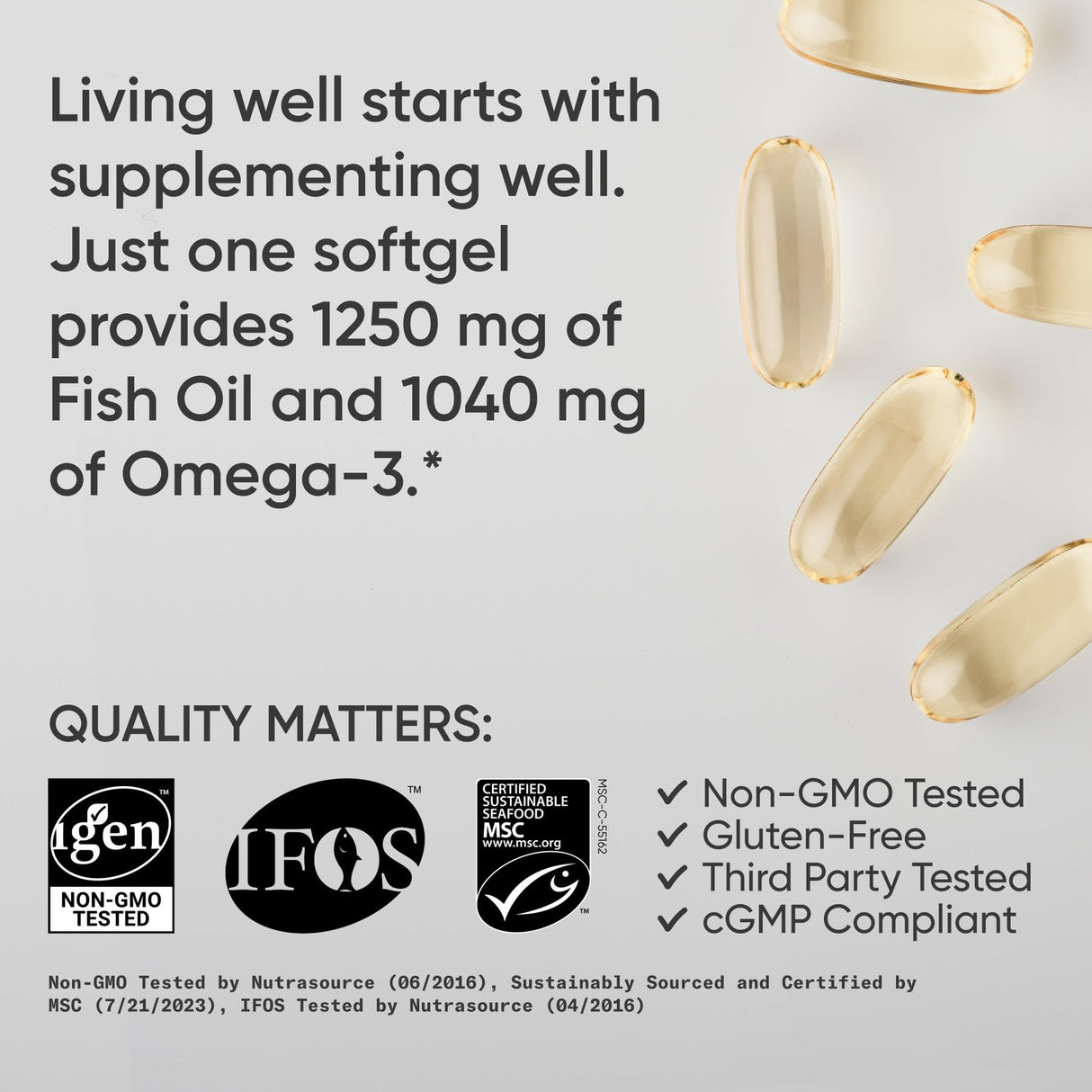 Sports Research Triple Strength Omega 3 Fish Oil - Burpless Fish Oil Supplement w/EPA & DHA Fatty Acids from Single-Source Wild Alaskan Pollock - 1250 mg, 180 ct