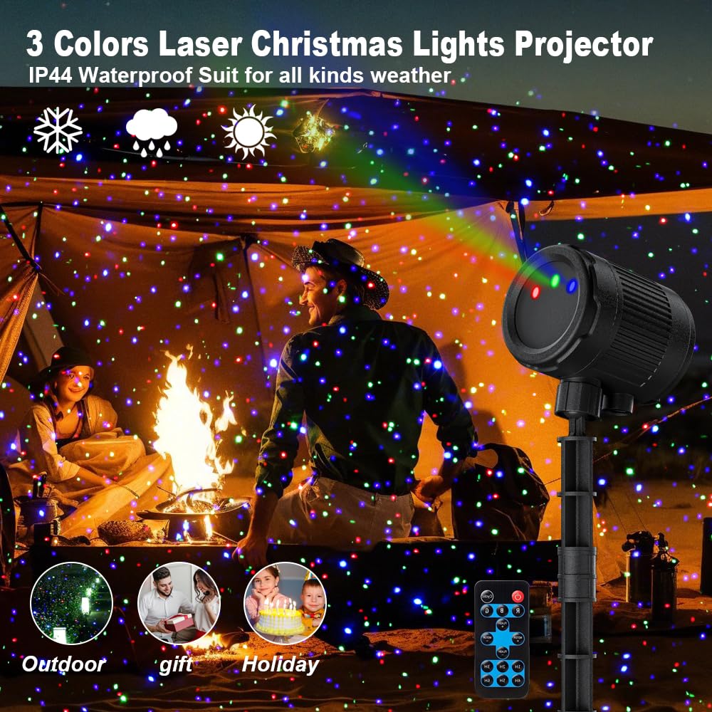 Laser Christmas Projector Lights Outdoor, 3 Color Laser Light Projecto ...