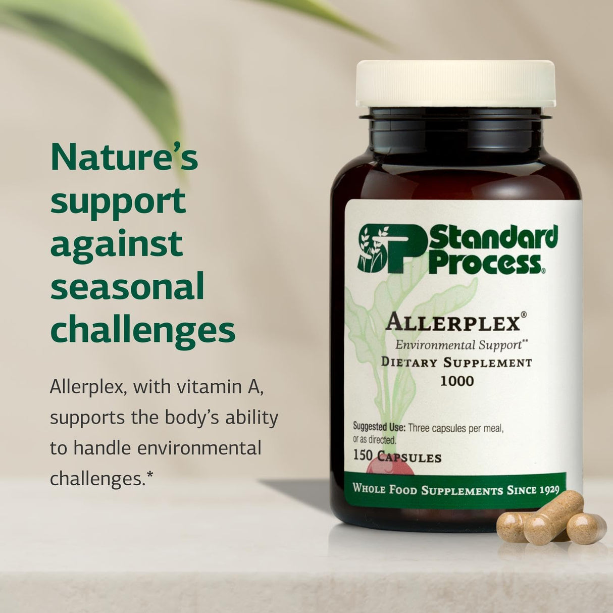 Standard Process Inc. Allerplex, Lung Health Support Supplement, Dietary Supplement with Vitamin A & Pneumotrophin PMG, Support Healthy Mucous Membranes, Supports Seasonal Challenges - 150 Capsules