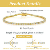 Gemsme 2.0MM Tennis Bracelet for Women and Men, 18K Yellow Gold Plated Round 2mm Cubic Zirconia Classic Tennis Bracelet