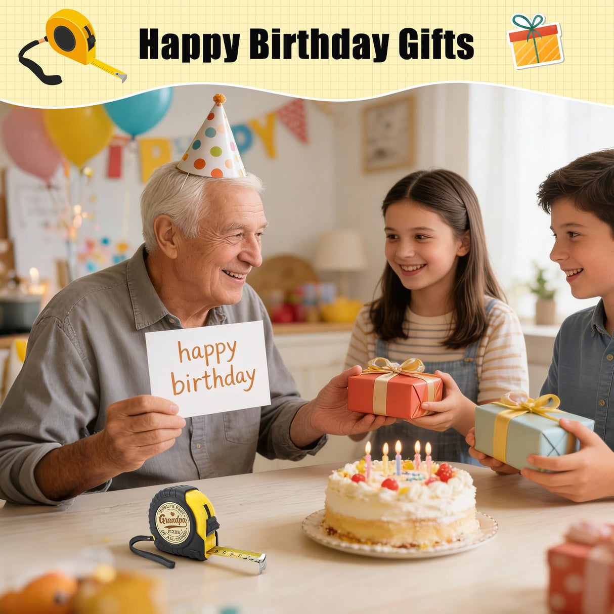 YUEYUQIU Fathers Day Grandpa Gifts from Granddaughter Grandson - Ideal Father's Day Birthday Grandparents Day Gifts for Grandpa Grandfather from Grandkids - Funny Engraved Tape Measure 25 FT Ideas