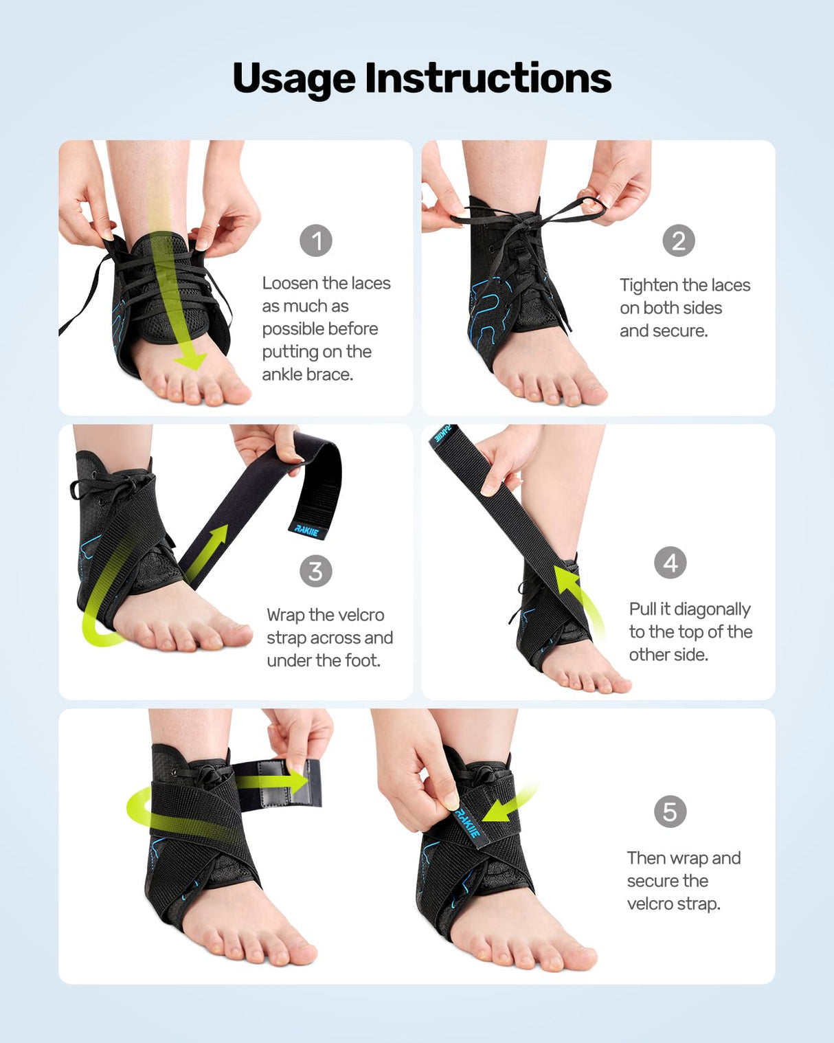 Rakiie Ankle Brace for Women Men, Lace Up Ankle Brace with Reinforced Metal Support and 3D Silicone Pad, Lightweight Ankle Stabilizer for Running, Basketball, Volleyball, Achilles, Tendon, Sprain, Blue M (8"-9"/9"-10")