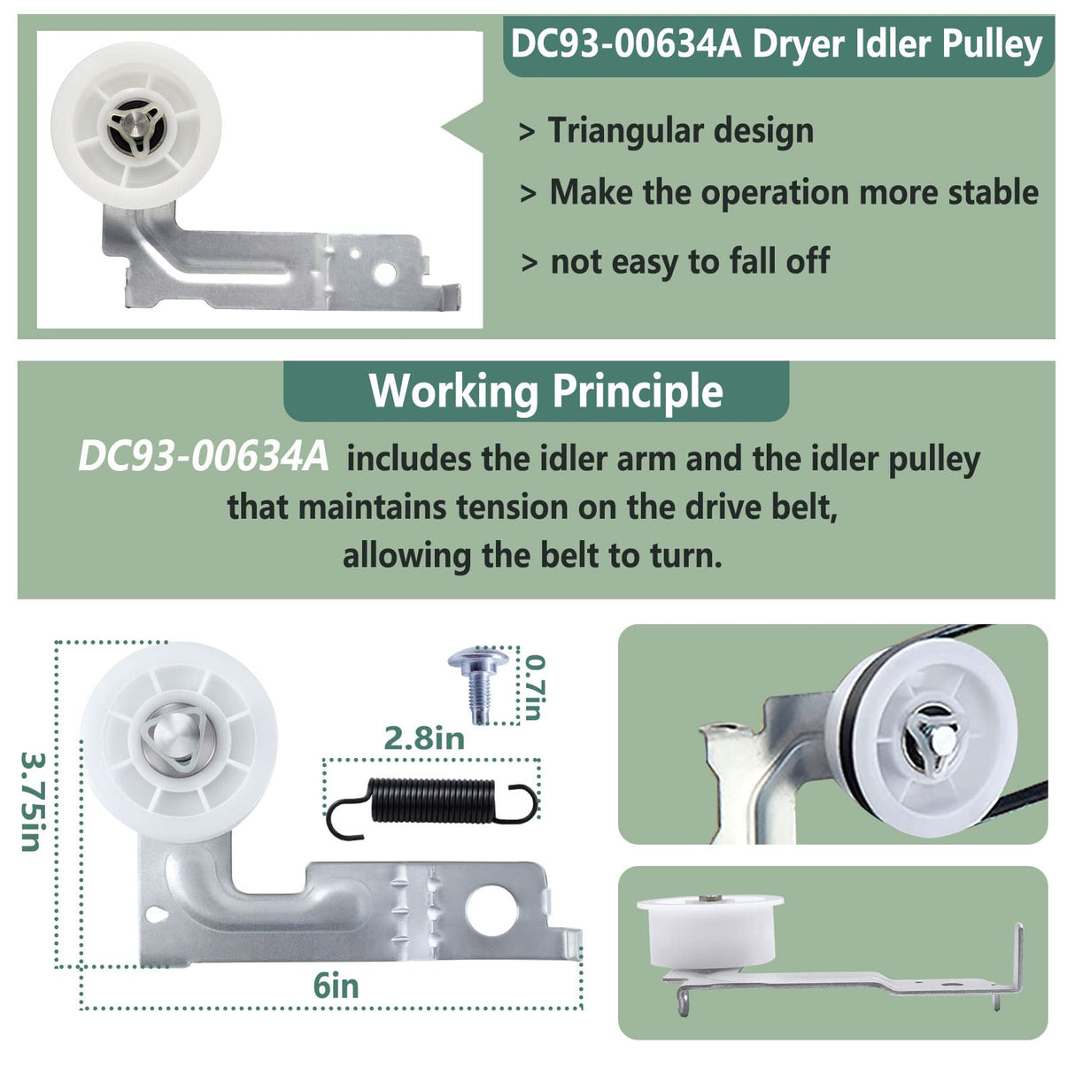 Upgraded Sam-Sung Dryer Repair Kit Compatible with Samsung Dryer Roller Replacement Kit, Replacement for Samsung Dryer Parts DC97-16782A Dryer Roller, DC93-00634A Idler Pulley, 6602-001655 Belt