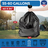 Fuxury 55-60 Gallon Trash Bags 150 Count Black Garbage Bags, 40x54" Extra Large Trash Can Liners, 0.7 Mil Plastic Bags for Serious Garbage Cleanup Home, Yard & Commercial Use, Made in USA
