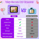 Kids Camera Instant Print, Christmas Birthday Gifts for Girls and Boys, 1080P HD Video Digital Kids Camera with 32G Card, Toddler Camera for 3-12 Years Old, Purple