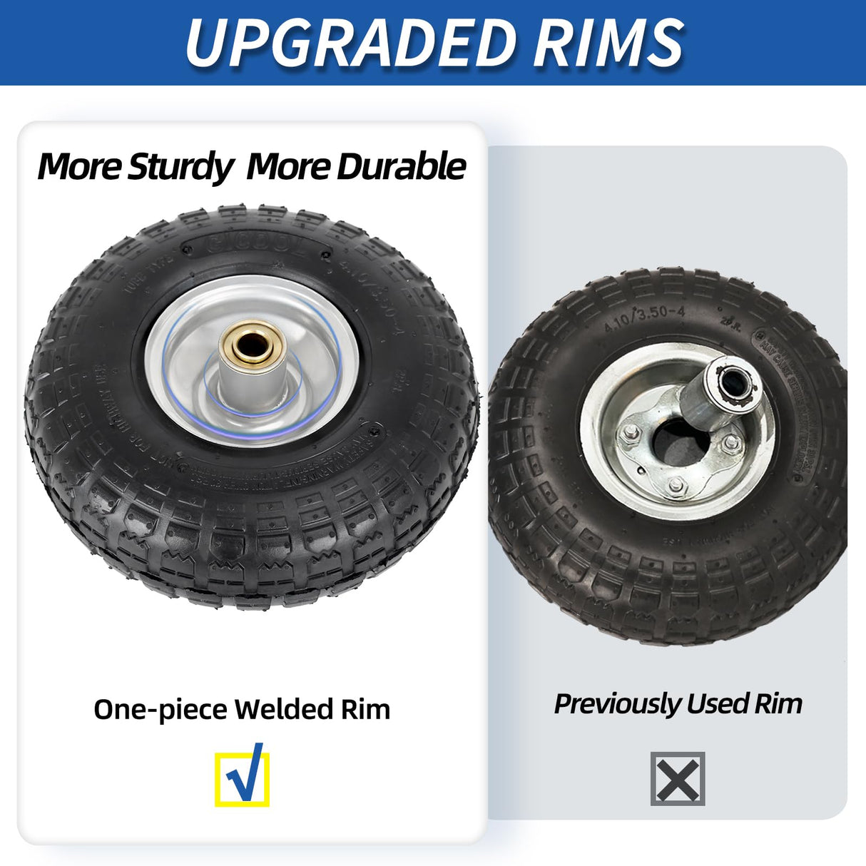 4.10/3.50-4 Pneumatic Tire, 10" Tire and Wheel, 2 Pack, with 2.2" Offset Hub, 5/8" Axle Bore Hole, Sealed Bearings, for Hand Truck Trolley Dolly Cart