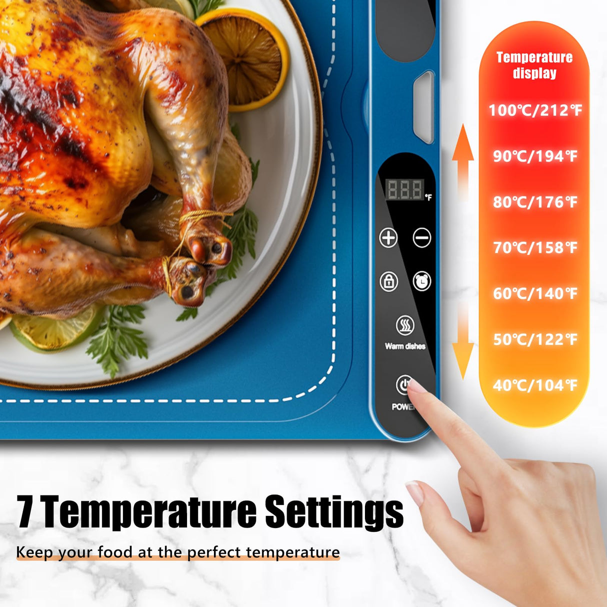 NAXBEY Warming Mat for Food, Food Warmers for Parties Buffet, Foldable Food Warming Mats for Countertops and Daily Use with Timer and 7 Temperature Levels, with one-touch heating button, 15"x23.6"