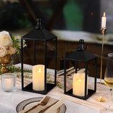 2 Pcs Black Decorative Metal Lanterns Farmhouse Lantern Decor with Candles