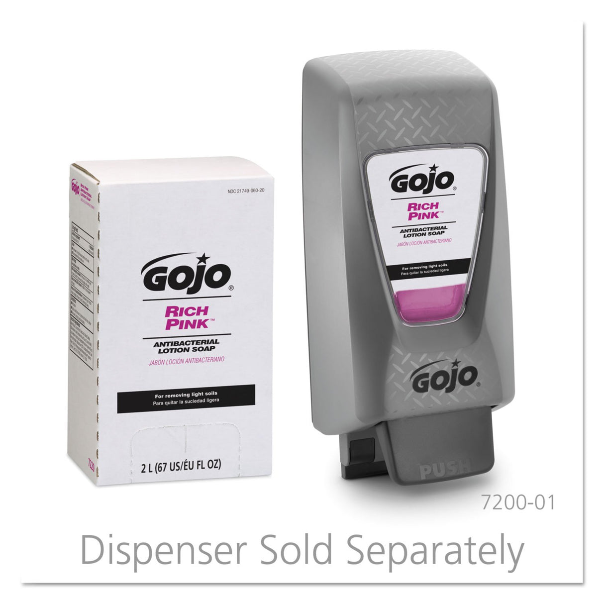GOJO RICH PINK Antibacterial Lotion Soap, 2000 mL Lotion Soap Refill PRO TDX Push-Style Dispenser (Pack of 4) - 7220-04