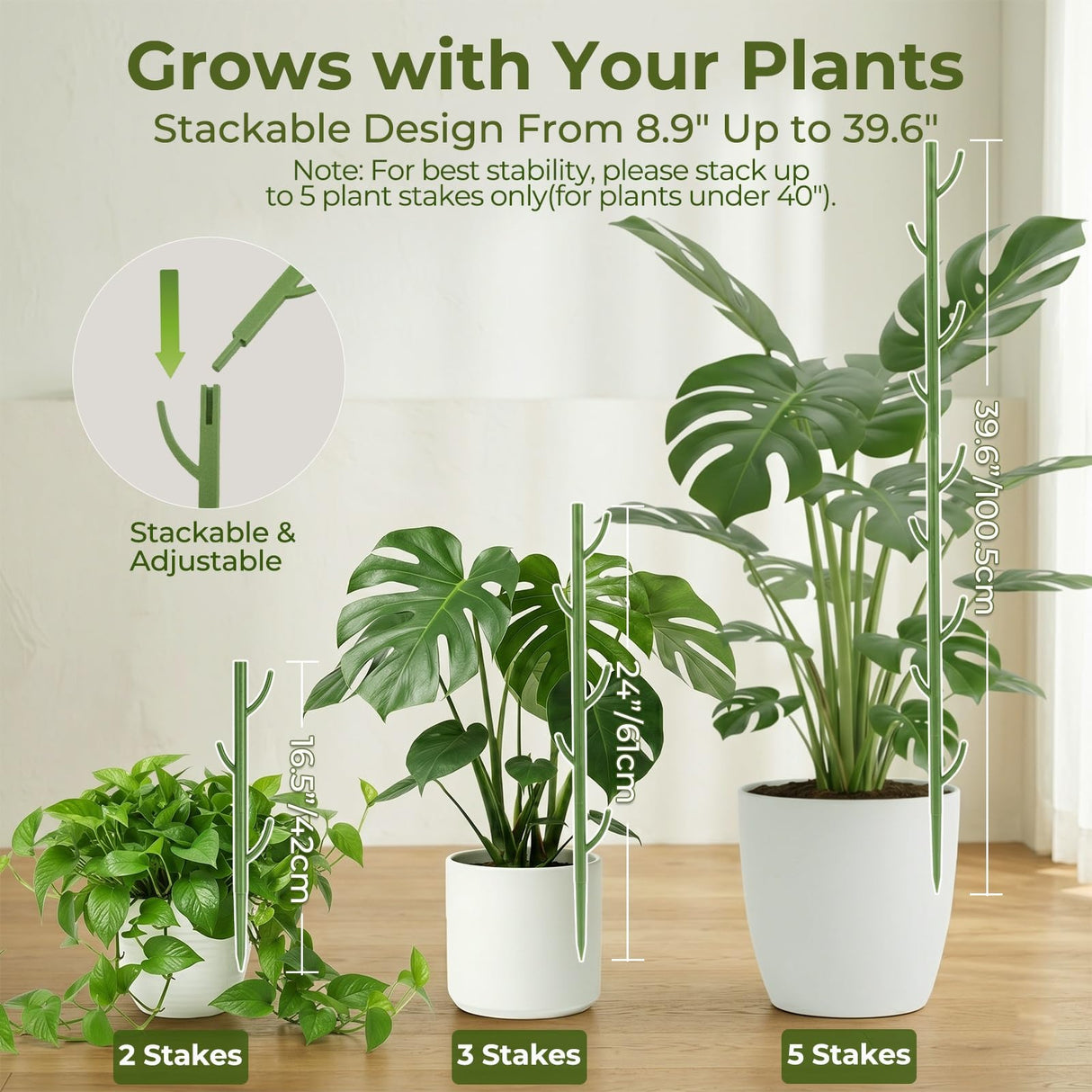 Heavy-Duty Monstera Plant Support Stakes - 10-Piece Stackable Sticks