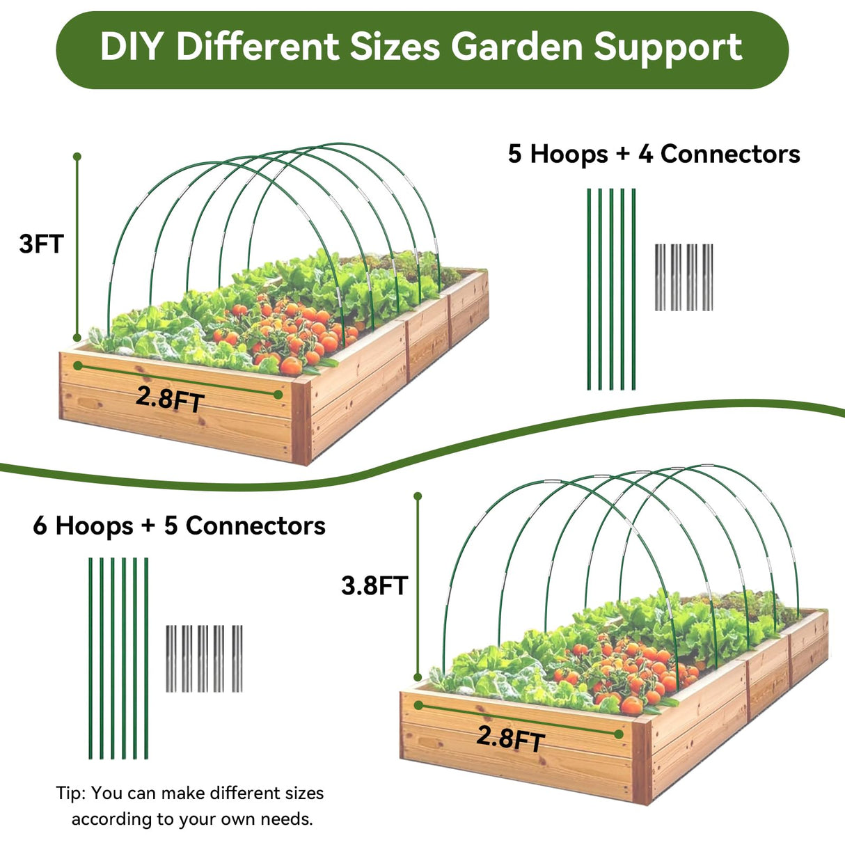 Garden Netting Kit for Raised Beds, 10x50FT Ultra Fine Mesh Netting＆ 6 Sets of 8FT Fiberglass Garden Hoops, Row Cover Insect Netting for Vegetable Plant Fruit Flowers Protection