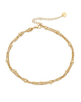 PAVOI 14K Yellow Gold Plated Beaded Double Chain Anklets for Women | Dainty Layered Adjustable Boho Anklet