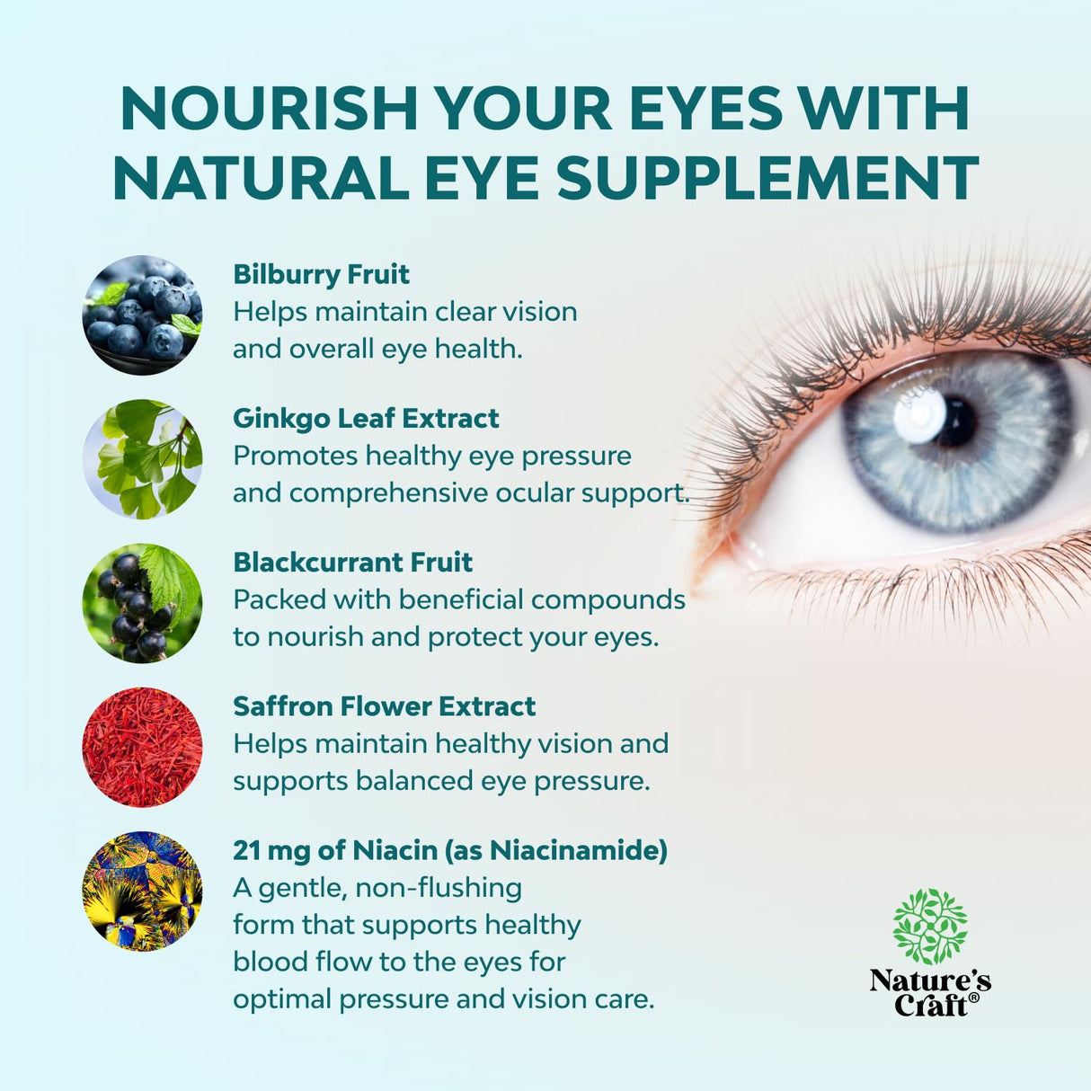 Eye Pressure Support with Bilberry Extract - Vegan Eye Health Supplement for Adults For Ocular Pressure Relief with Saffron Ginkgo Niacin and More Vitamins Vision Support (2 Month Supply)