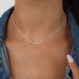 Annika Bella Silver Beaded Necklace for Women, Dainty 16 Faceted Beads Bar Pendant, Waterproof Tarnish Resistant Jewelry, 15" + 2" Extender, Gift for Her